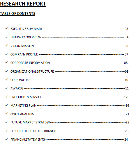 table of contents format research paper