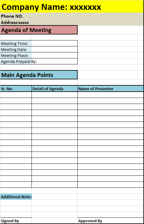 agenda of meeting