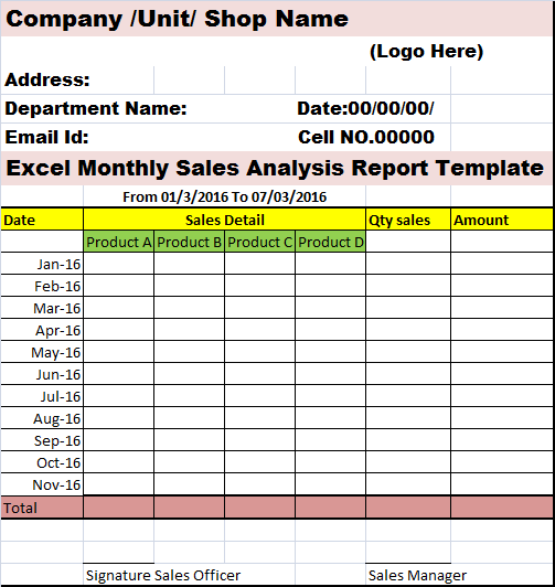 Excel Sales Report Template Free Download Printable Templates