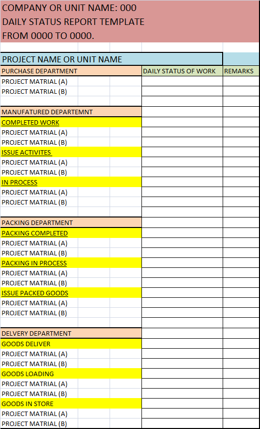 Free MS Excel Status Report Templates