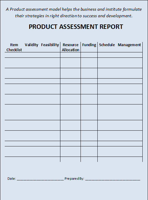 How To Write Product Assessment Report Template