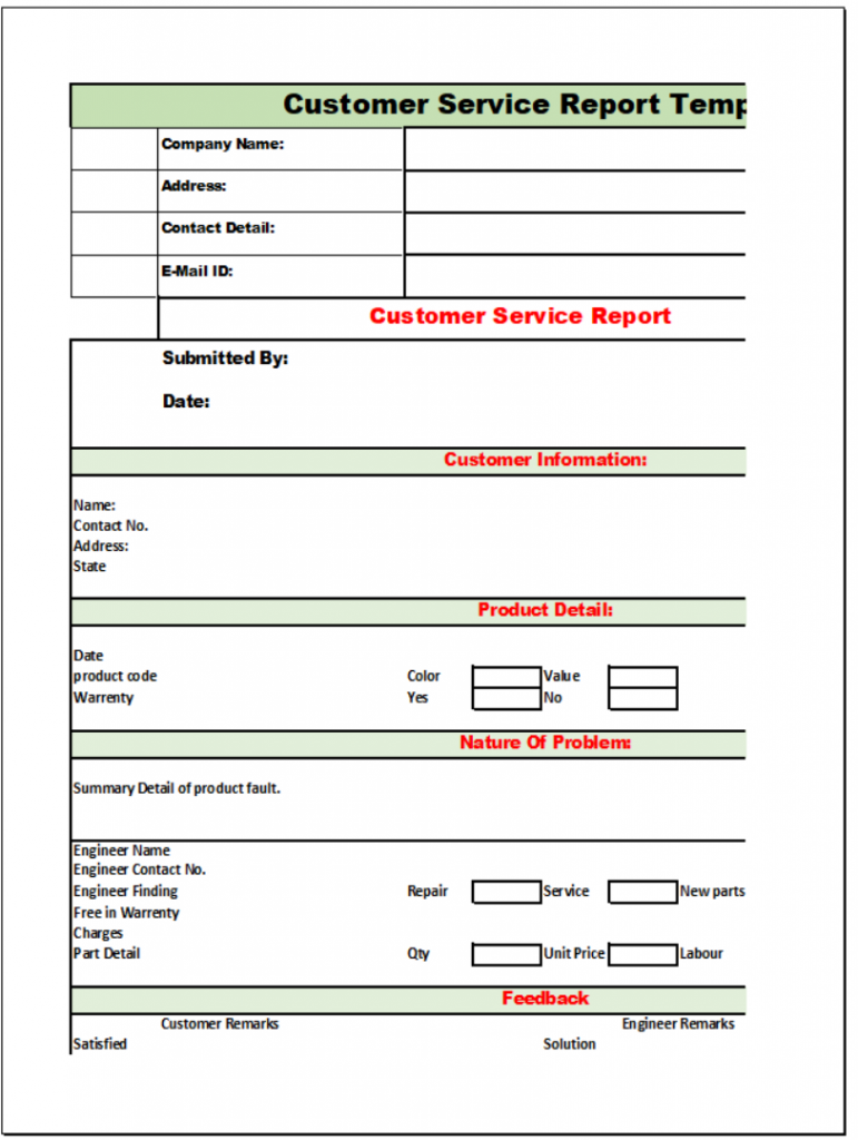 Top 23 Customer Service Report Template – Free Report Templates Regarding Weekly Manager Report Template