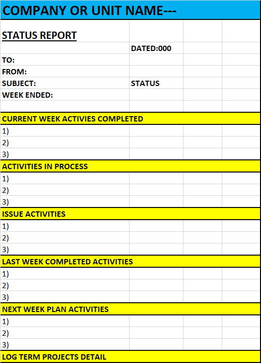 Weekly Status Report Template Excel