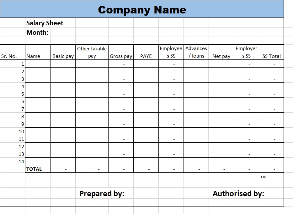 Free Salary Sheet Report Template