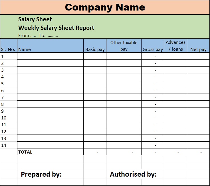 Free Salary Sheet Report Template