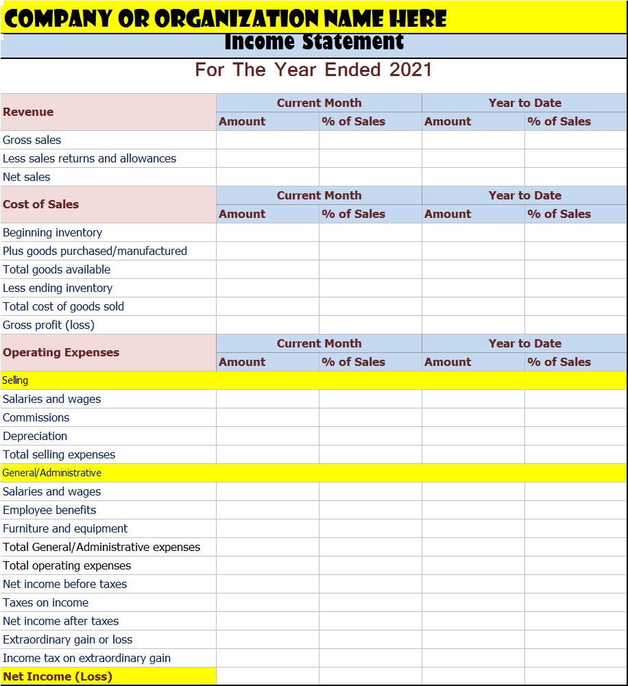 free income statement template