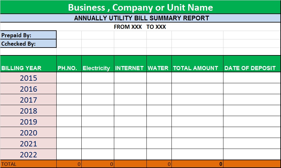 Excel free utility summary report template 