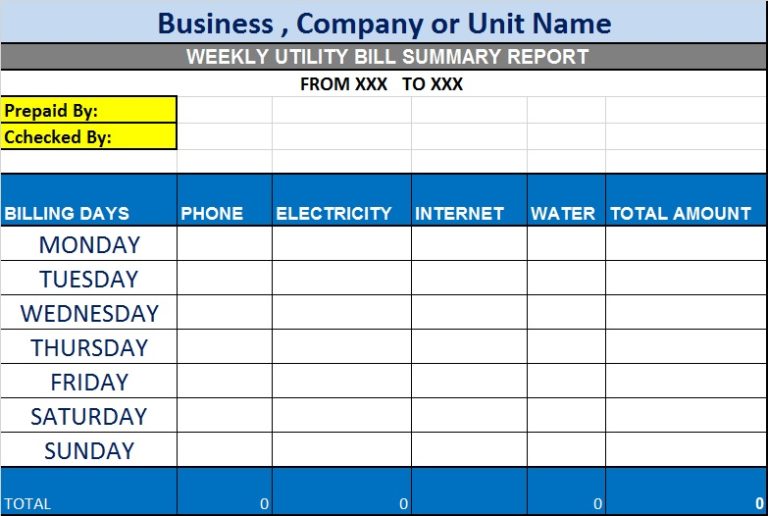 Excel free utility summary report template