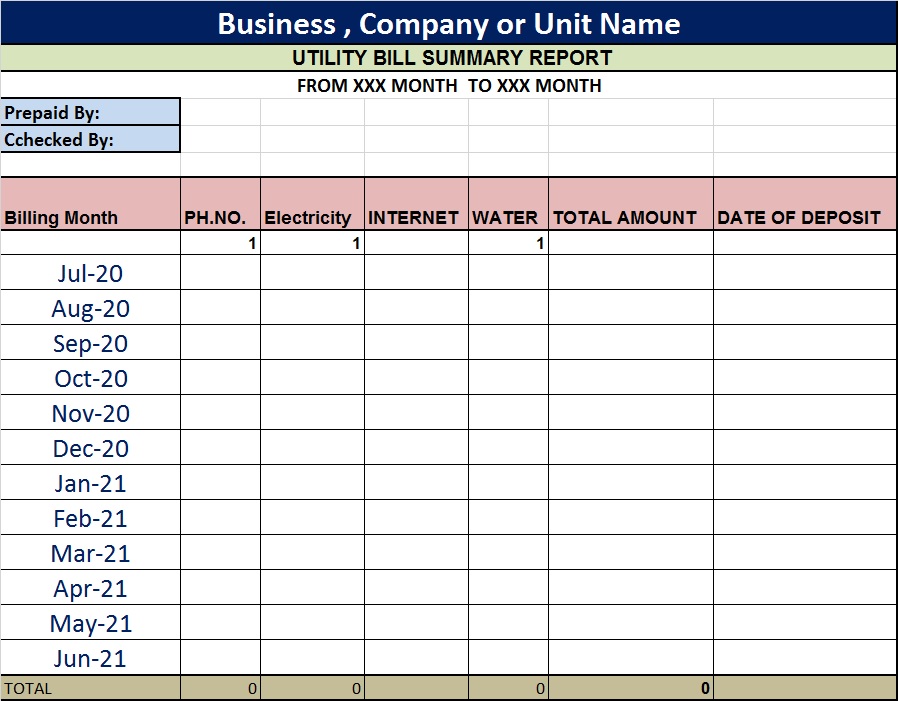 Excel free utility summary report template 