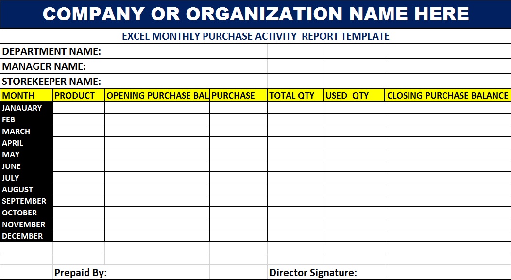 Excel Monthly Purchase Activity Report Template Free Report Templates