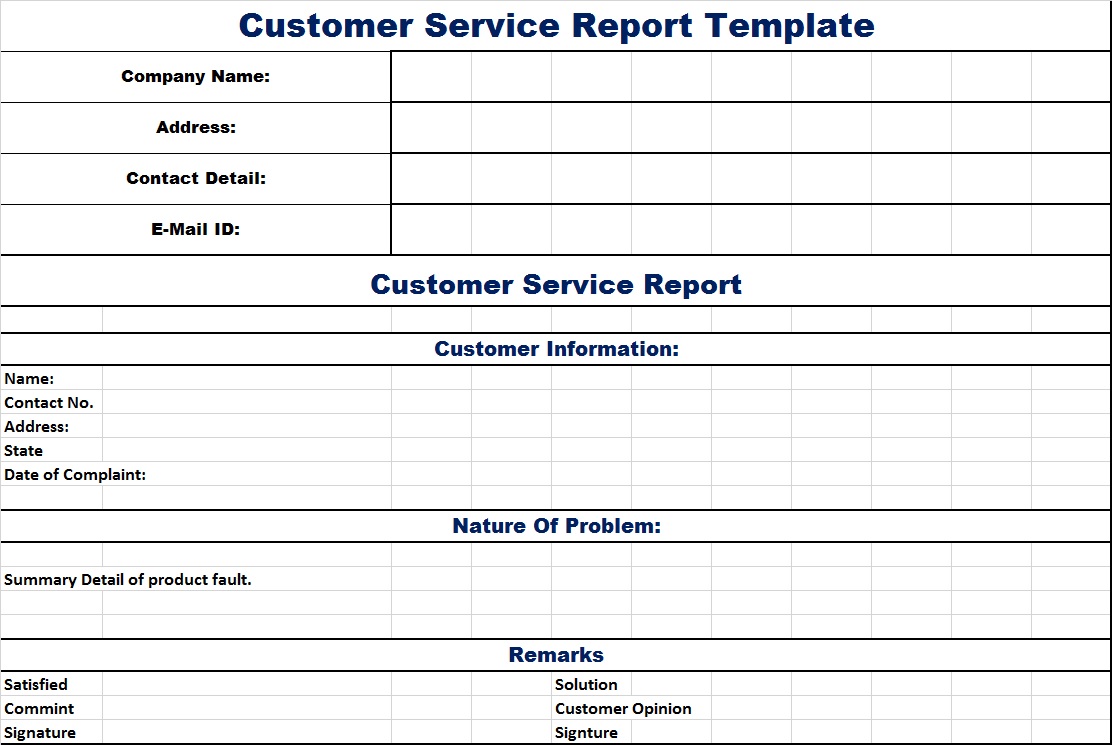 Customer Service Report Template Free Report Templates