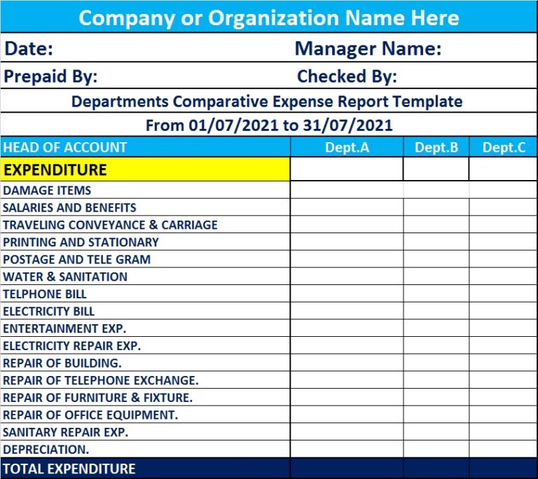Comparative Expenses Report Template - Free Report Templates