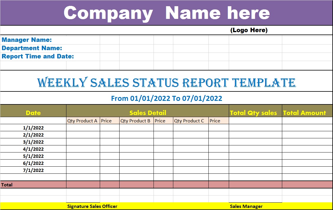 Excel Weekly Sales Status Report Template Free Report Templates