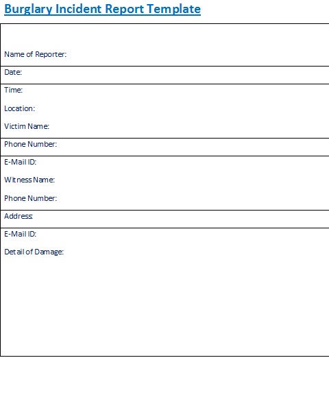 Burglary Incident Report Template