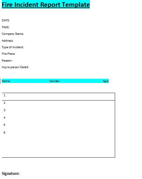 Fire Incident Report Template