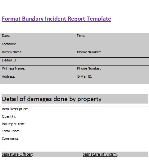 Road Burglary Report Template