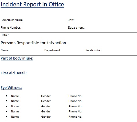 Office Incident Report Template