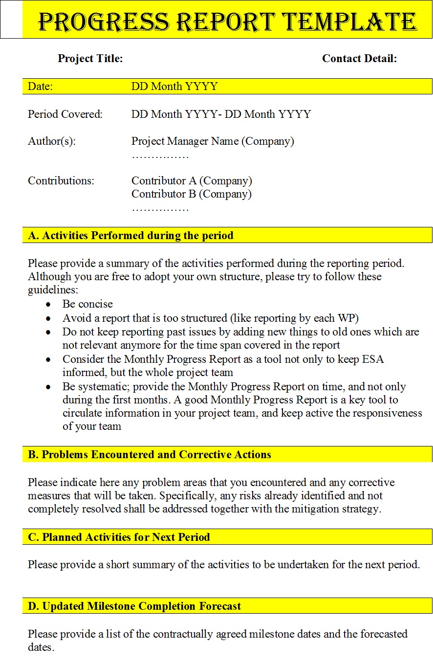 Project Progress Report Template (PPR) – Free Report Templates Within Progress Report Template For Construction Project