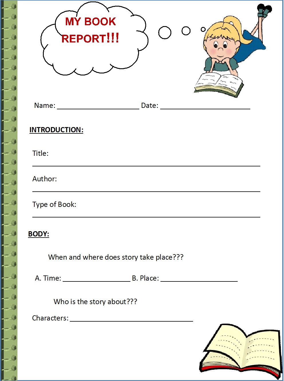 book report template pdf free