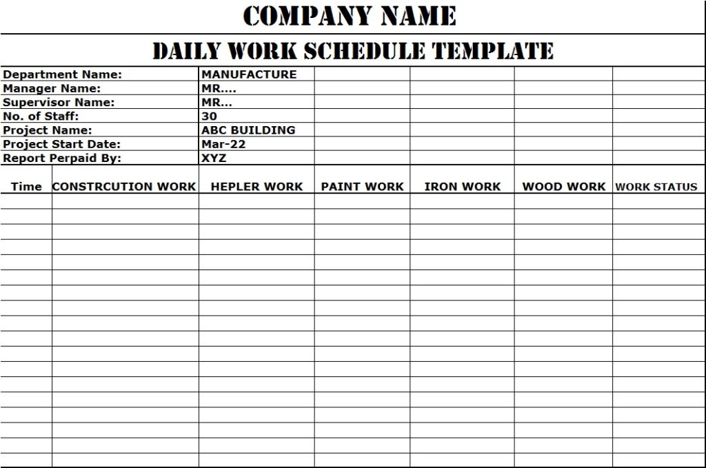 forudsætning antik Reaktor Daily Work Schedule Templates - Free Report Templates