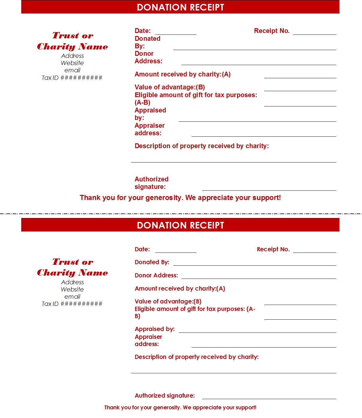 Donation Receipt Template Free Report Templates