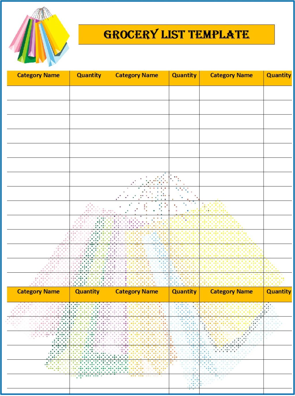 Printable Grocery List Templates - Free Report Templates