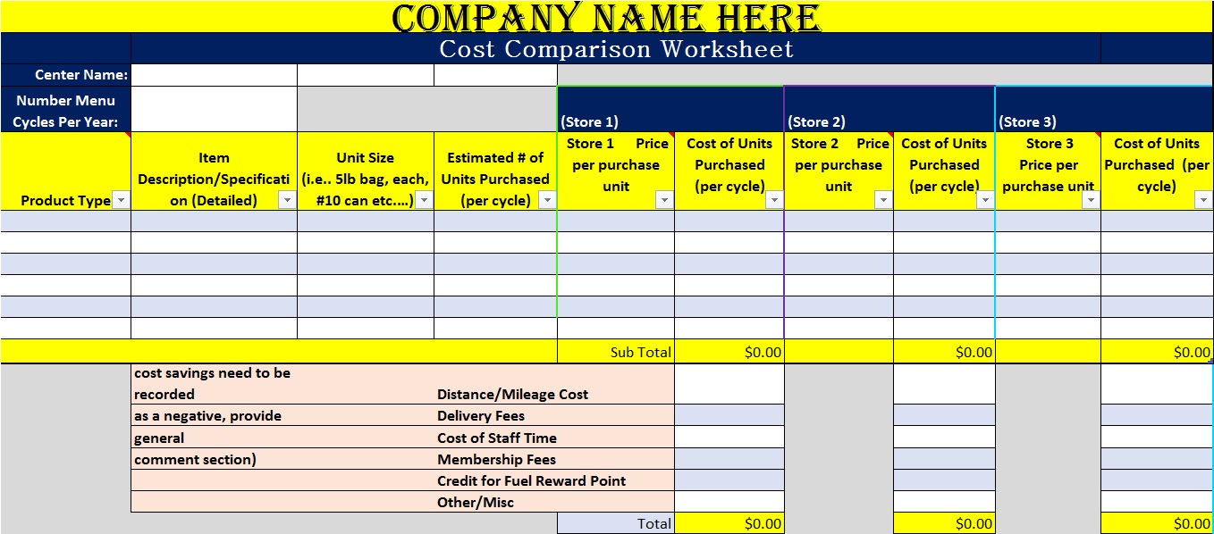 comparison-excel-template