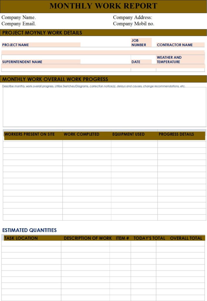 Monthly Work Report Templates Free Report Templates monthly-work-report-templates-free-report-templates