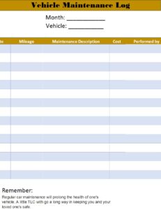 Vehicle Maintenance Log Templates - Free Report Templates
