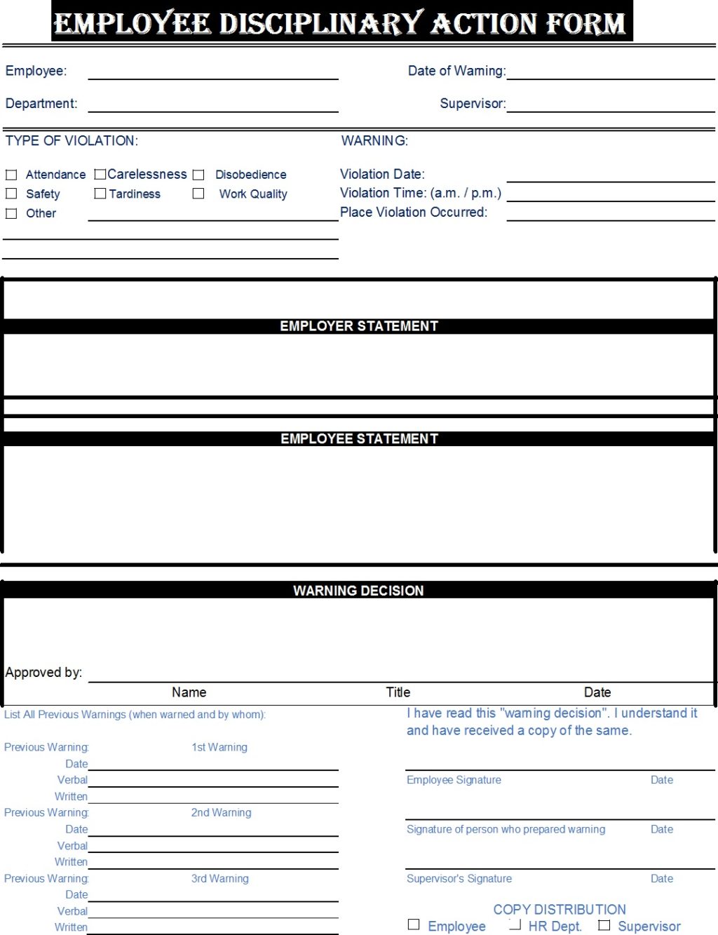 Disciplinary Action Form Templates - Free Report Templates