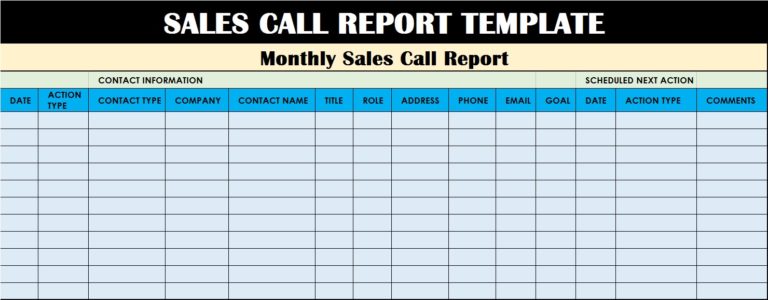 Excel Sales Call Templates - Free Report Templates
