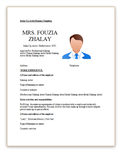 Make Up Artist Resume Template Free