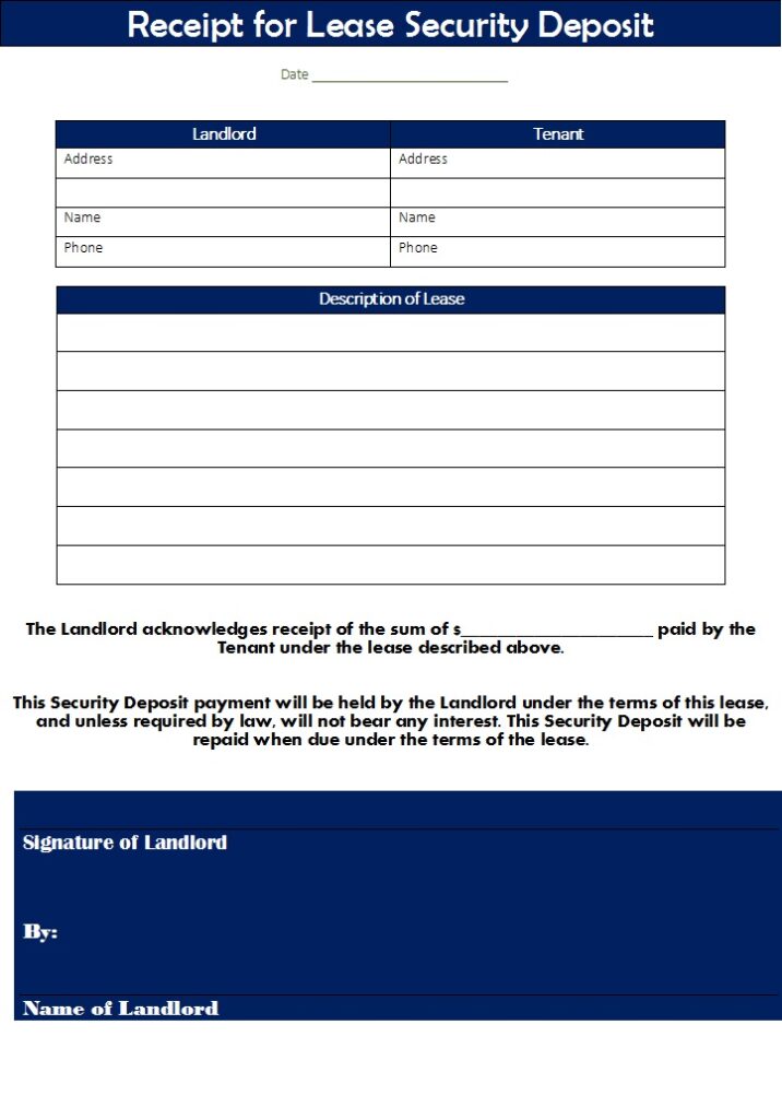 Security Deposit Receipt Templates (Advance Rent) - Free Report Templates