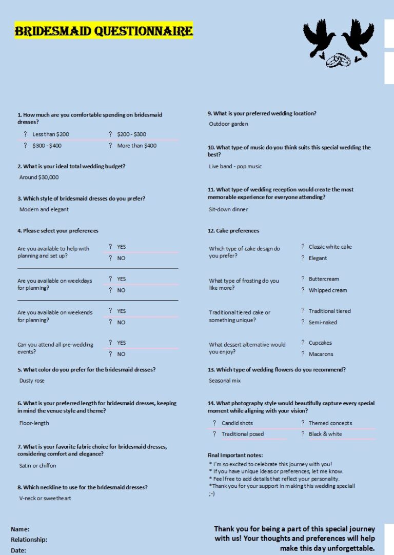 Best 10 Samples Of Questionnaire Form - Free Report Templates